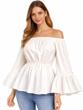 White Pearl Accent Off The Shoulder Top